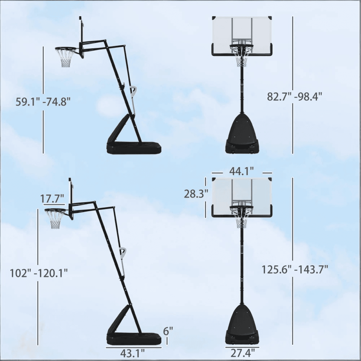 image-Basketball Hoop - Adjustable Height 8.5-10ft with Wheels