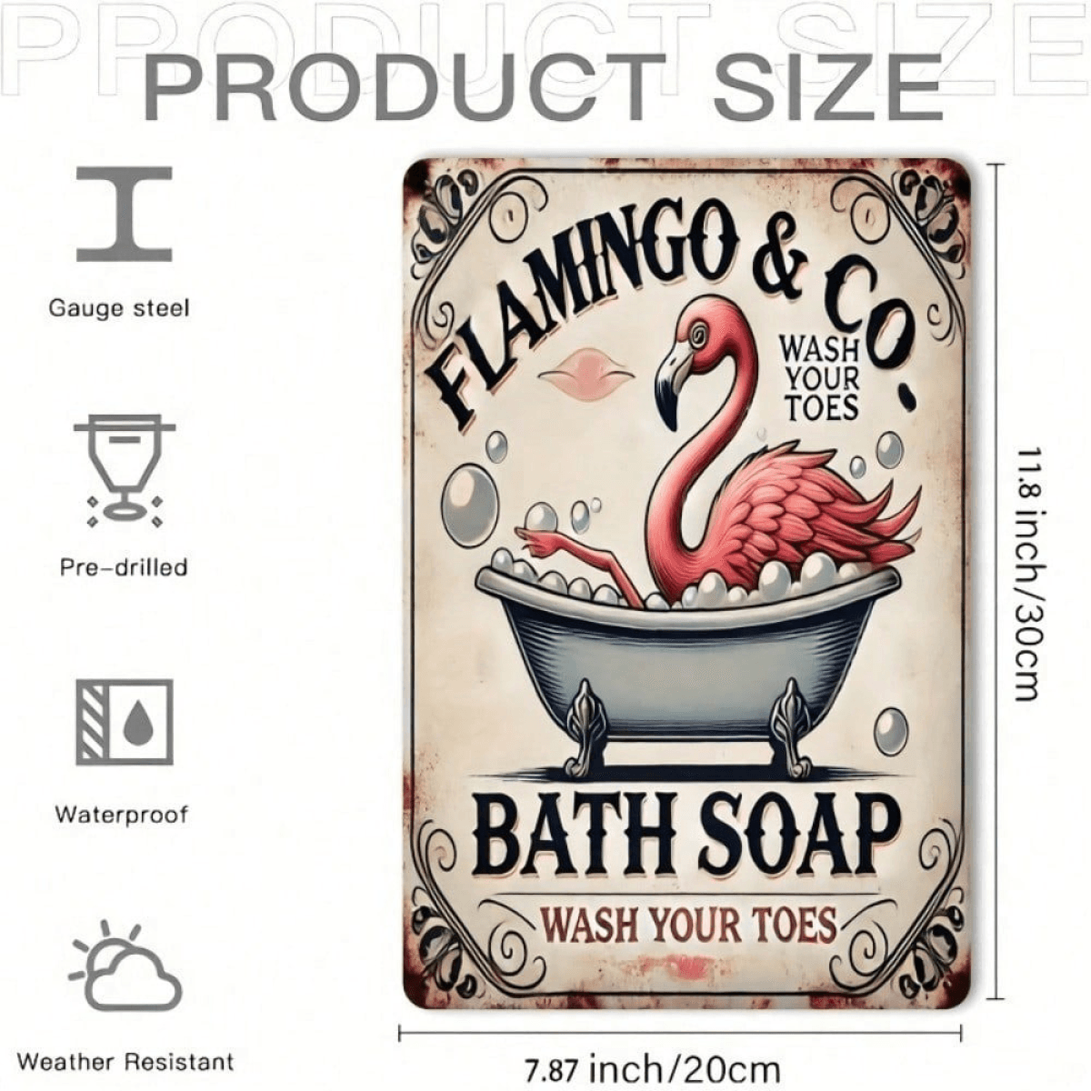 image-Vintage Rustic Aluminum Flamingo Sign, 8x12 Inch, 20.3x30.5cm