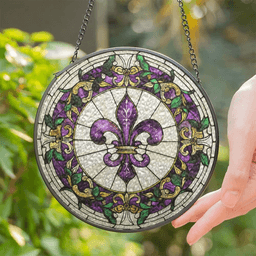 image-CIFbuy Fleur De Lis Glass Suncatcher Window Decor 20cm