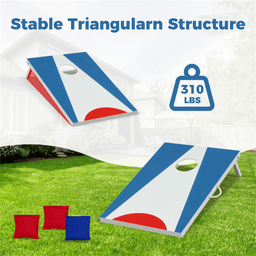 image-Cornhole Board Set - 3'x2' with 8 Bean Bags Blue+Red+White, Portable Outdoor Game
