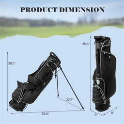 image-Golf Stand Bag - Black 3-Way Dividers Polyester Lightweight Travel Bag