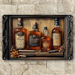 image-Whiskey Cigar Metal Wall Art, 20x12cm, Aluminum, Modern Design (70 characters)