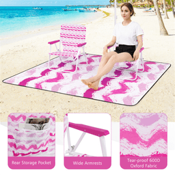 image-4-Piece Beach Set - 6.2ft Umbrella, 2 Chairs & Blanket Pink