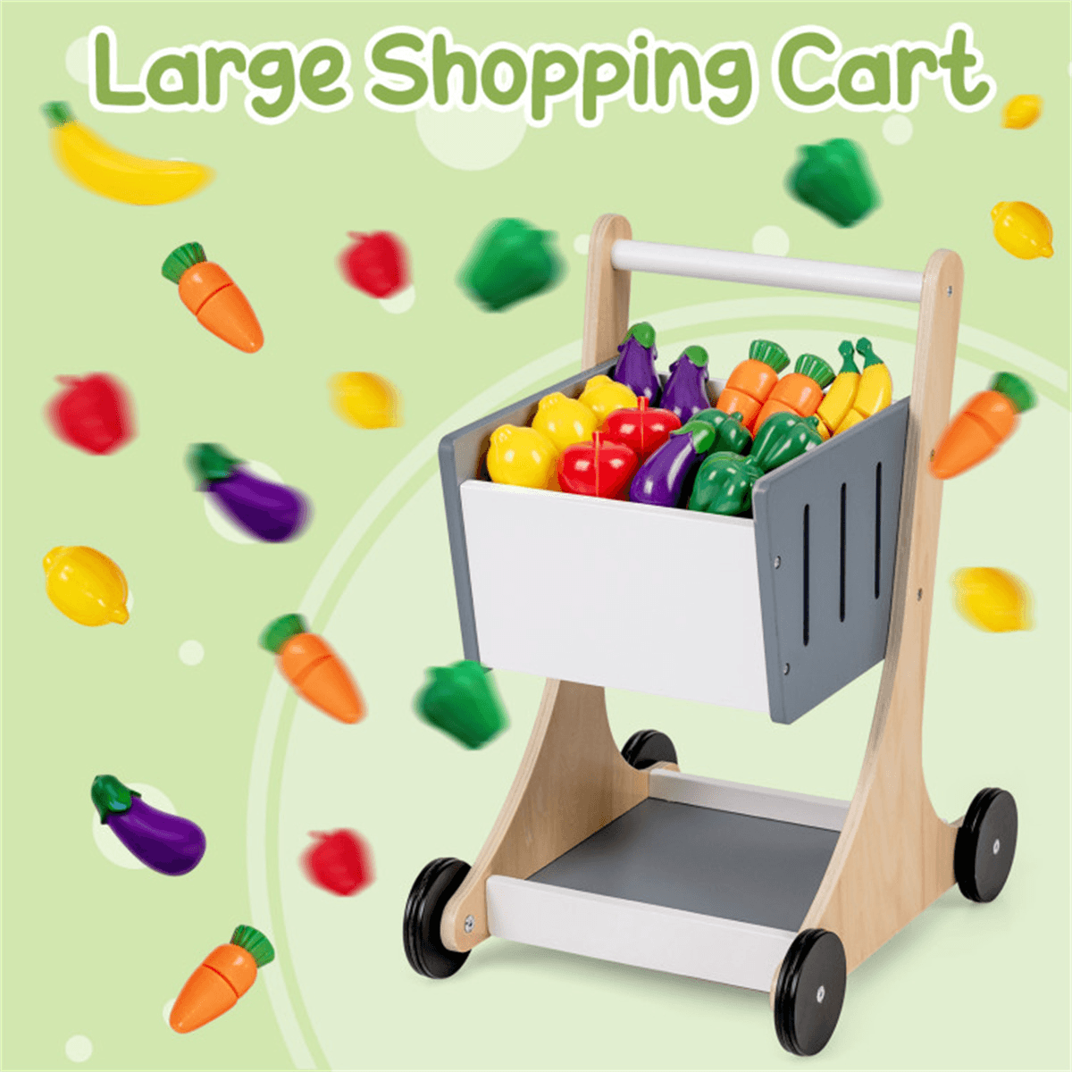 image-Kids Supermarket Playset with Vending Machine, 35.5"x31"x41", Gray Wooden