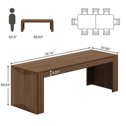 image-Rustic Dining Table, 78.74"L x 27.56"W x 29.53"H, Brown MDF, 6-8 Seats