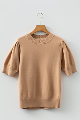 image-Light French Beige Knit Sweater - Short Puff Sleeve