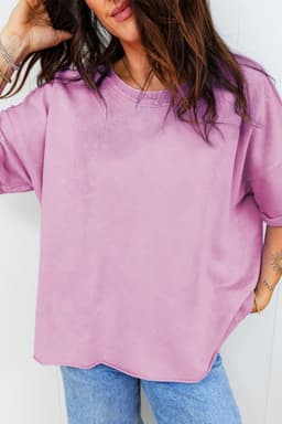 image-Lavendula Mineral Wash Drop Shoulder Raw Edge Tee