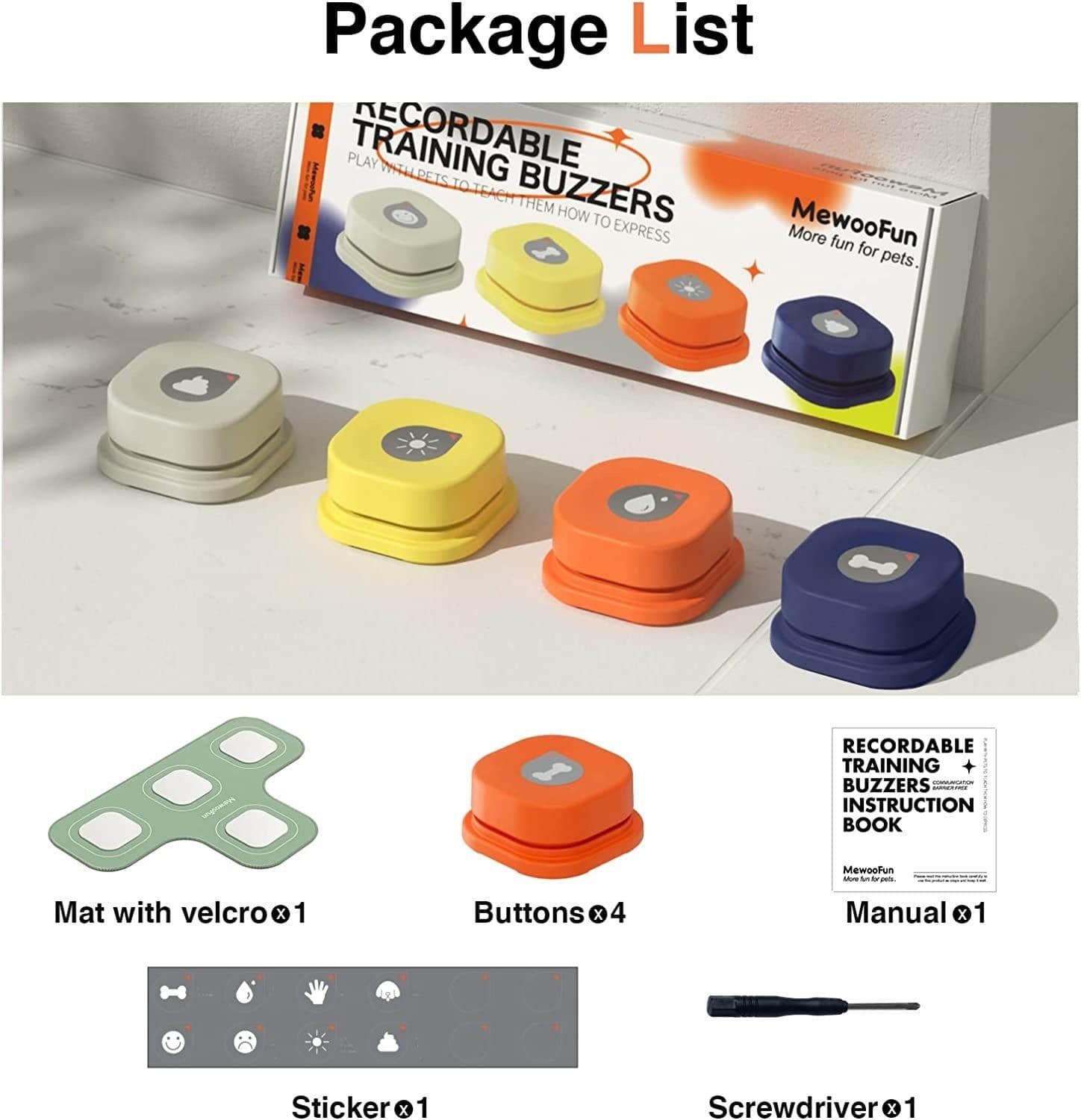 image-MEWOOFUN Dog Button Record Talking Pet Communication Vocal Training Interactive Toy Bell Ringer With Pad And Sticker Easy To Use