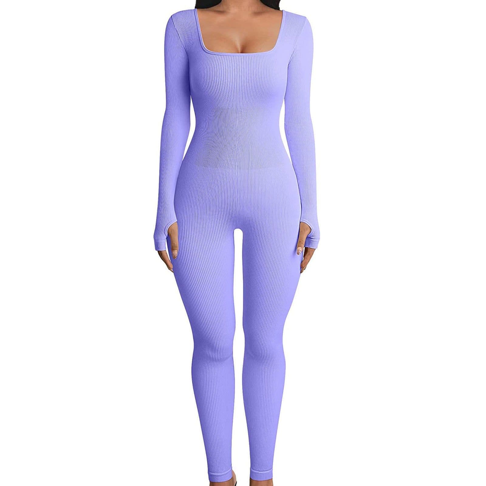 image-Fall Winter Hot-selling Women's Clothing Long Sleeve Jumpsuit Yoga Sexy One-piece Square Collar Sportwear