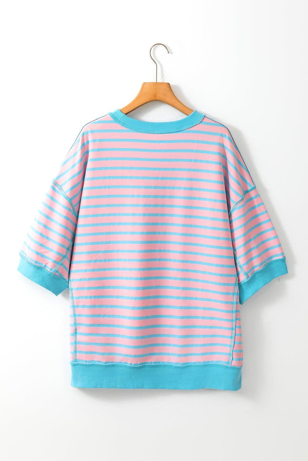 image-Pink Stripe Oversized T-Shirt Contrast Trim