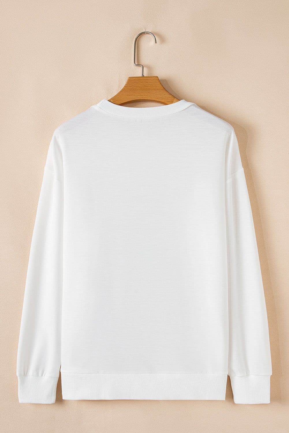 image-Bow Valentine Drop Shoulder Loose Beige Sweatshirt