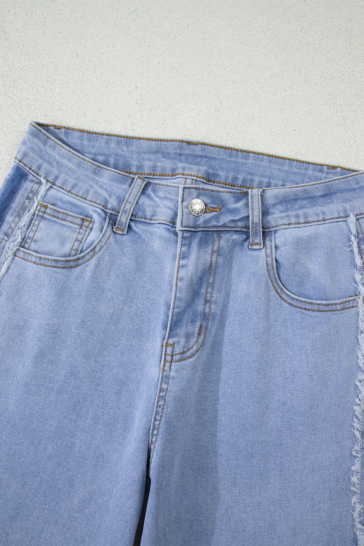 image-Beau Blue Contrast Stripe Frayed Side Panel Patchwork Shift Jeans