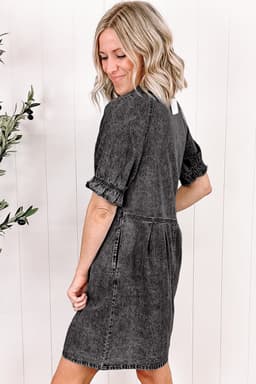 image-Beau Blue Mineral Wash Ruffled Denim Dress