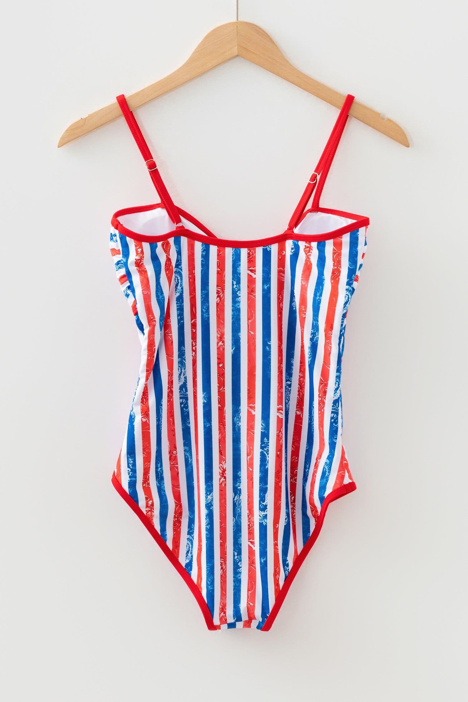 image-Red July 4th Stripes Star Floral Cutout Swimsuit