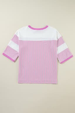 image-Phalaenopsis Striped Patchwork 3/4 Sleeve Top