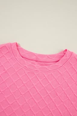 image-Sachet Pink Checkered Textured Tee and Drawstring Shorts