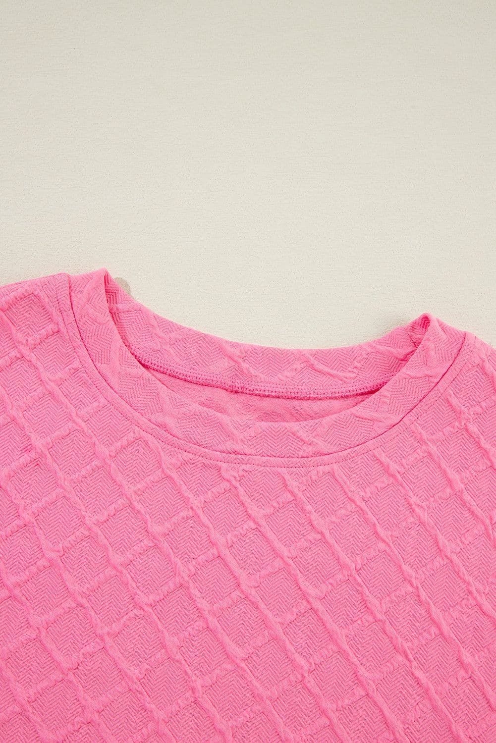 image-Sachet Pink Checkered Textured Tee and Drawstring Shorts