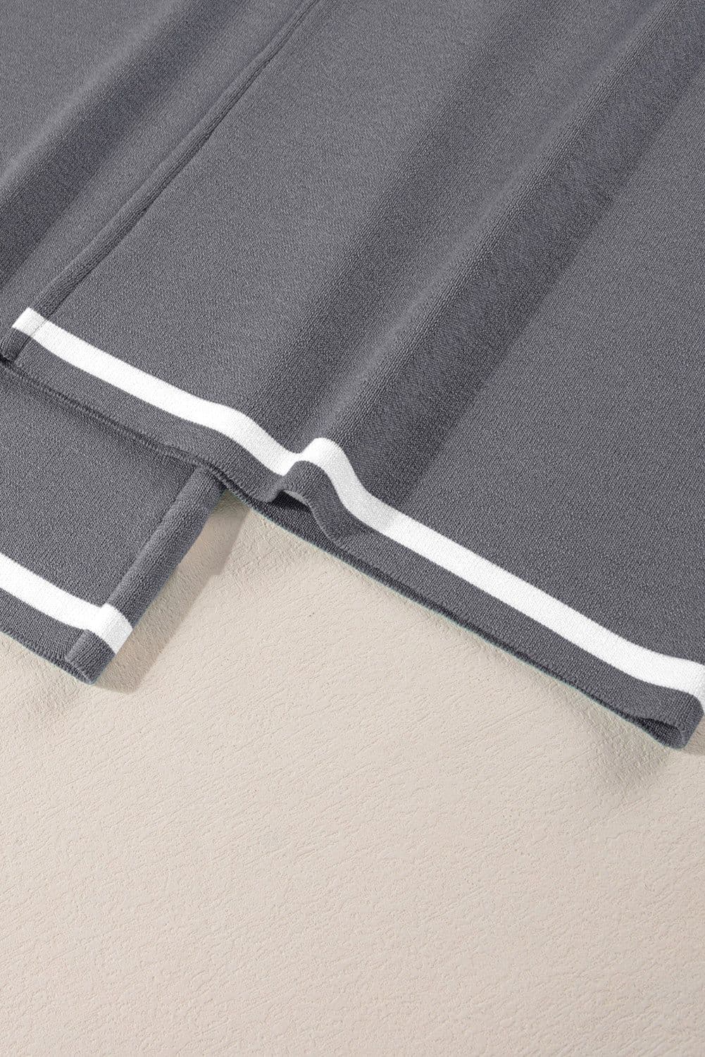 image-Medium Grey Contrast Trim Half Sleeve Top Drawstring Pants Loose 2pcs Sweater Suit