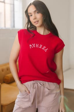 image-Fiery Red YEEHAW Embroidered Letter Loose Short Sleeve Sweater