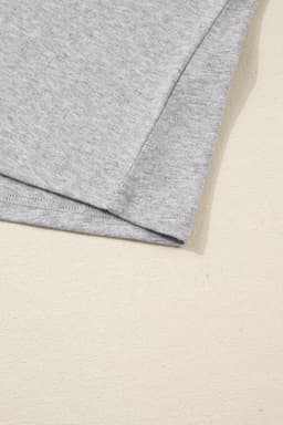 image-Gray Hollowed Lace Ribbed Knit Long Sleeve Patchwork Top