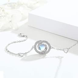 image-Sterling Silver Moonstone Infinity Symbol Heart Link Bracelet for Birthday Christmas