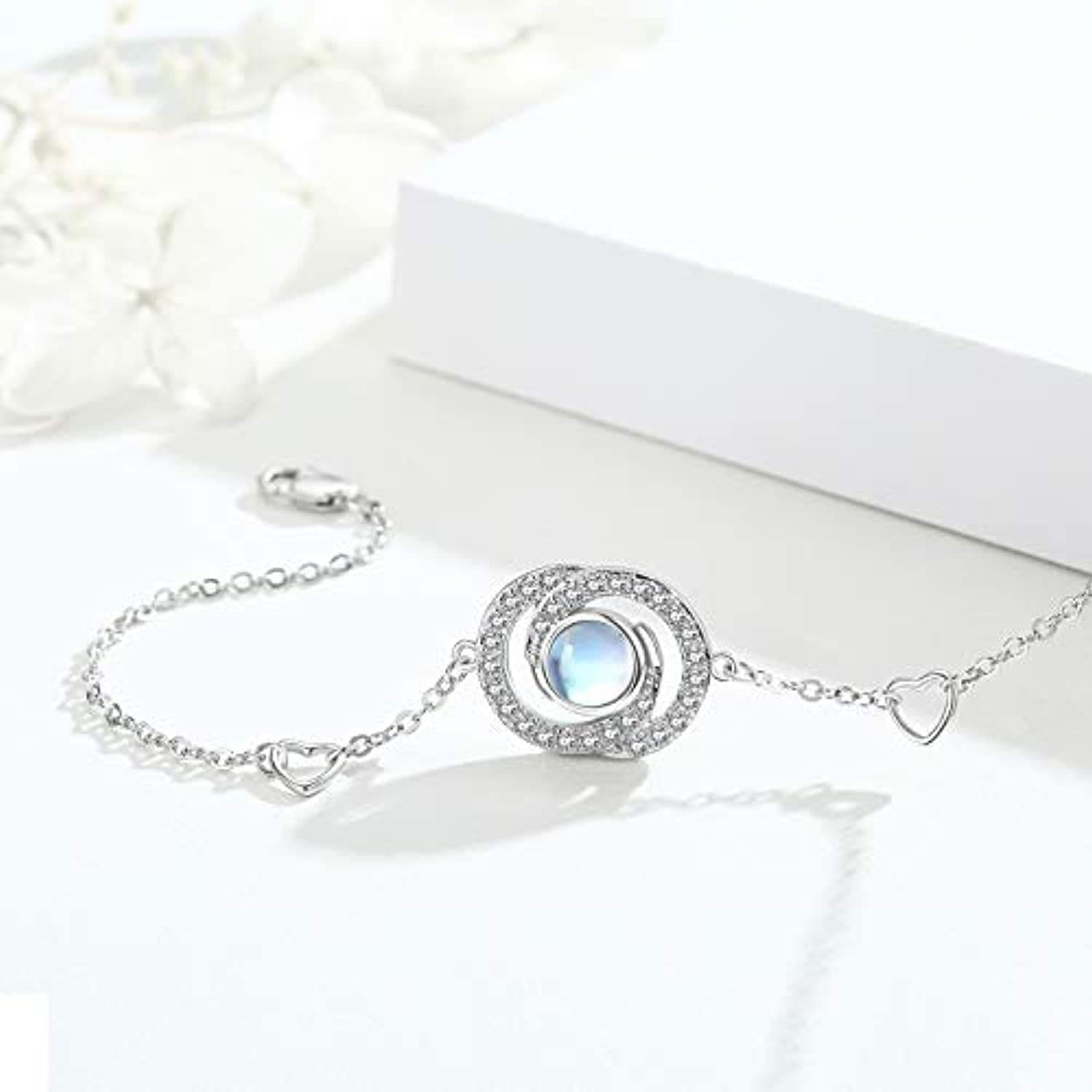 image-Sterling Silver Moonstone Infinity Symbol Heart Link Bracelet for Birthday Christmas
