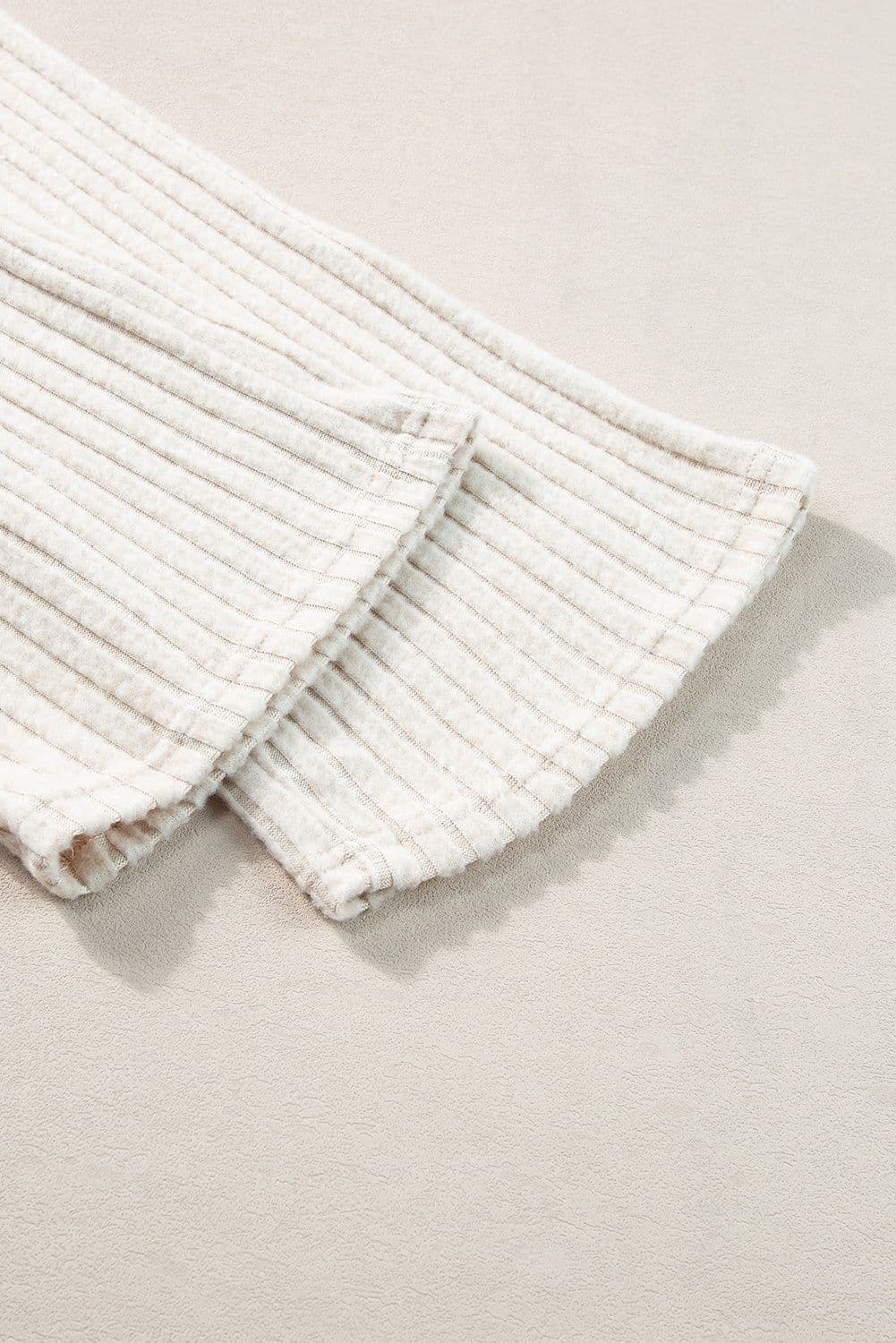 image-Ribbed Knit V Neck Slouchy Two-Piece Outfit - Khaki Modern Chic