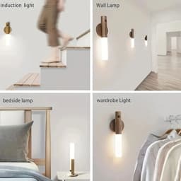 image-Motion Sensor Night Light, Rechargeable Body Sensor Night Light Indoor, Magnetic Wooden LED Wall Sconce For Bedroom Corridor Staircase Cabinet Intelligent Human Body Induction Night Light