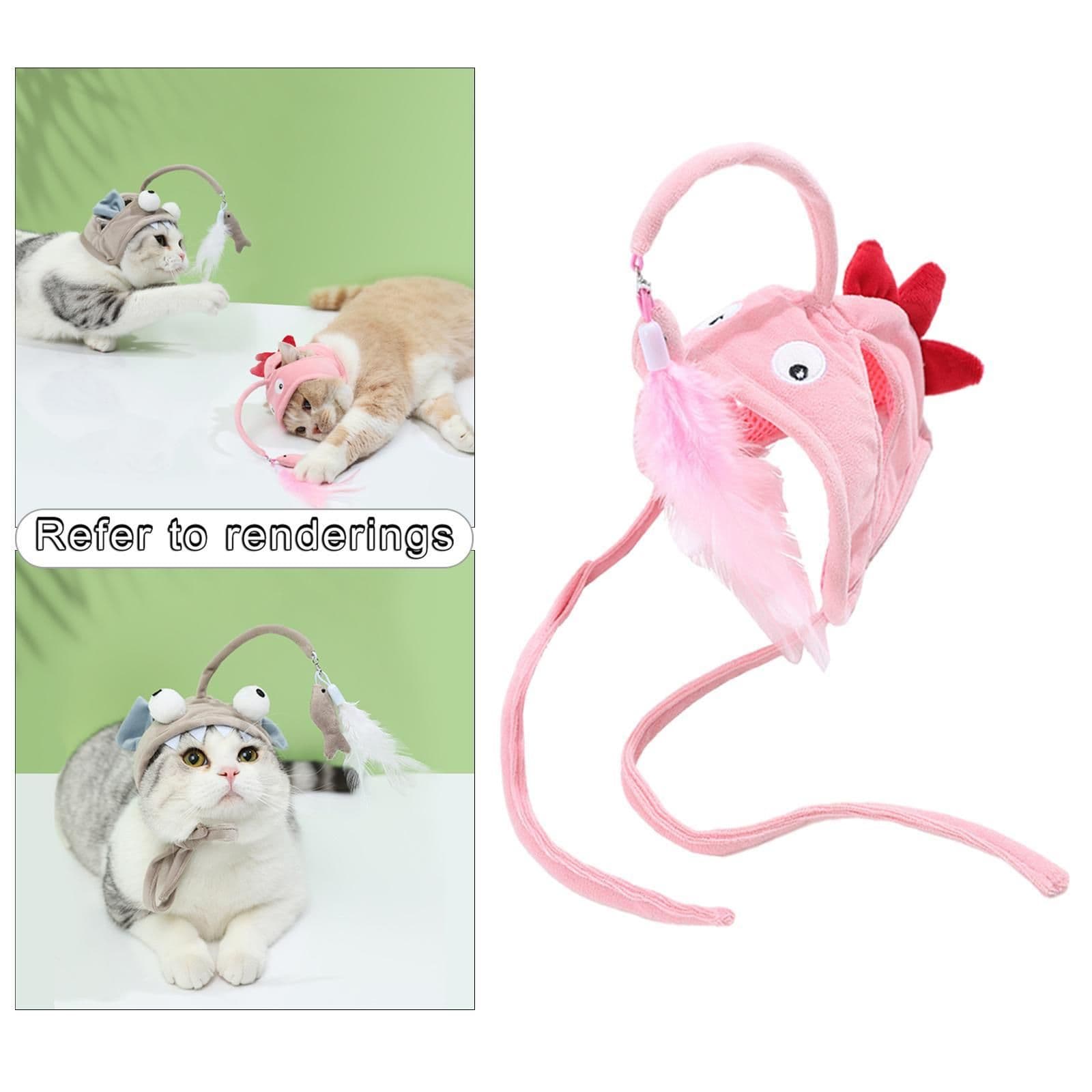 image-New Head Wearing Feather Funny Cat Stick Funny Cat Toy Stick Gray Big Eye Pet Toys Pet Products