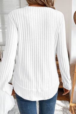 image-White Ribbed Knit Top - Long Sleeve Round Neck