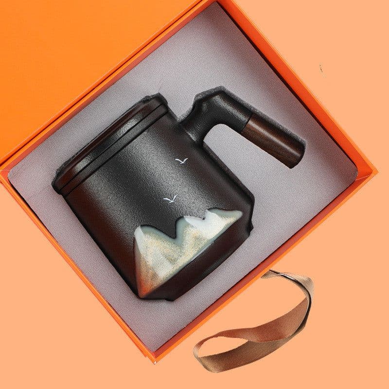 image-Ceramic Water Cup With Lid Tea Water Separation Filter