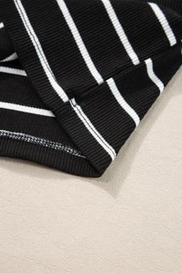 image-Black Stripe Ribbed Knit Mini Dress - Chic Silhouette, Sleeveless