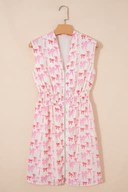 image-Pink Full Zip Cinched Waist Sleeveless Bow Mini Dress
