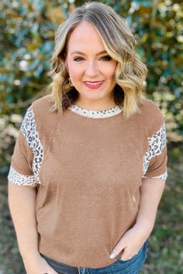 image-Chestnut Animal Color Block Patchwork Plus Size Tee