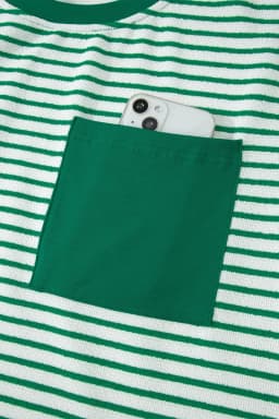image-Khaki Stripe Crew Neck Tee Drawstring Waist Cropped Pants Set