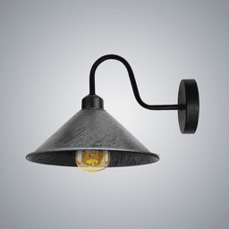 image-Brushed Silver Wall Light Fixture,Black Wall Sconce E27 Base Socket Screw Type Wall Mounted Swan Neck Cone Shape Shade
