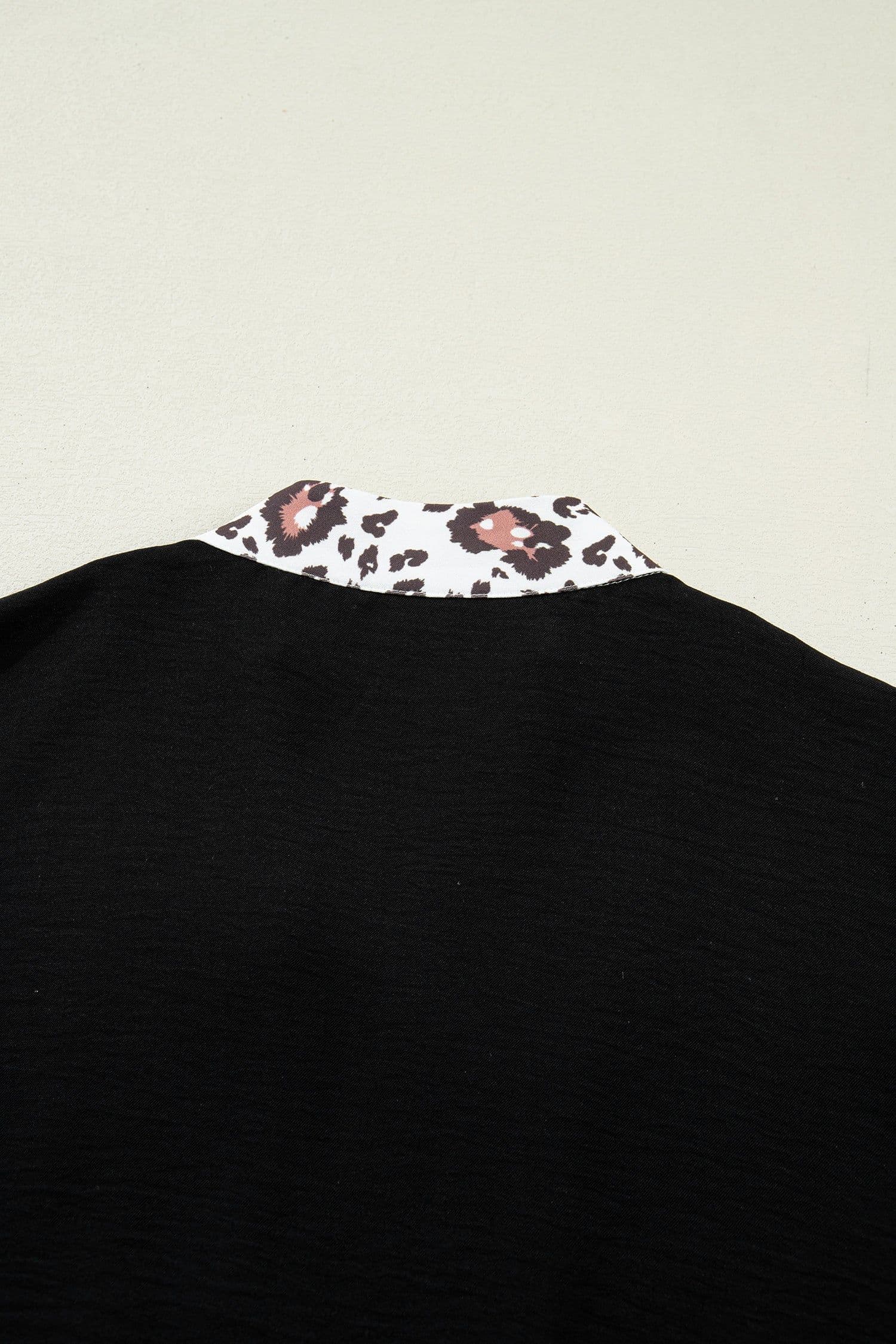image-Black Dolman Half Sleeve Leopard Patchwork V Neck Blouse