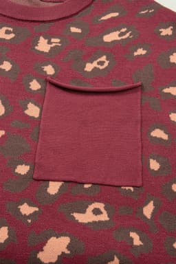 image-Red Leopard Print Cap Sleeve Knitted Top
