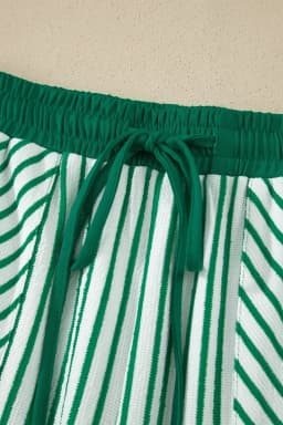 image-Khaki Stripe Crew Neck Tee Drawstring Waist Cropped Pants Set