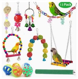 image-Parrot Combination Toy 10-Piece Set Wooden Bead Rotating Ladder Swing Stand Wooden Ladder Sepak Takraw Chewing Toy