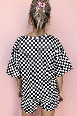 image-Black Checkered 2-Piece Set - Loose Tee and Shorts Casual Outfits