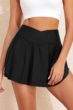 image-Black Swim Skort High Waist Crossover Pockets