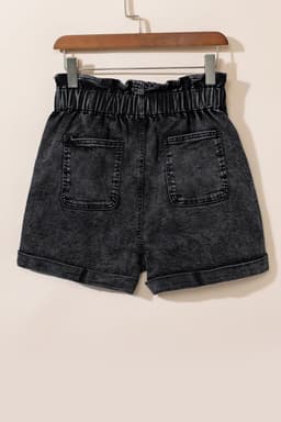 image-Vintage Washed Frilled High Waist Denim Shorts - Black (60 chars)