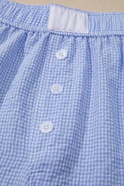 image-Sky Blue Gingham Boxer Shorts Lace Trim