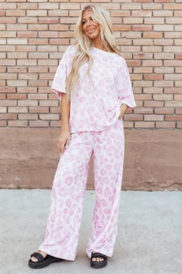 image-Pink Leopard Two Piece Top and Pants Set
