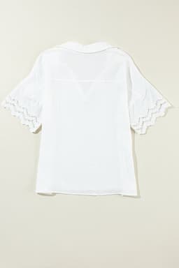 image-White Crinkled Lace Splicing V Neck Blouse