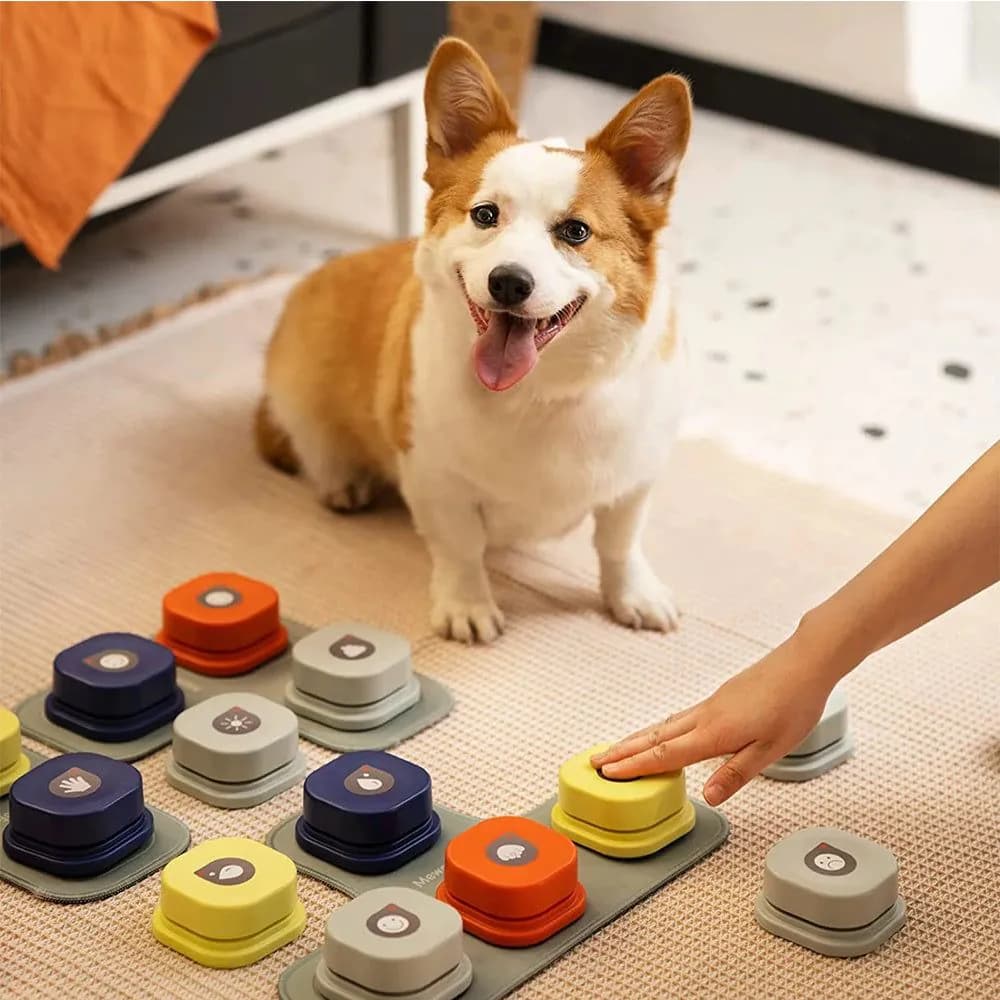 image-MEWOOFUN Dog Button Record Talking Pet Communication Vocal Training Interactive Toy Bell Ringer With Pad And Sticker Easy To Use