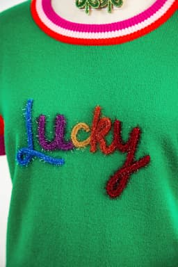 image-Bright Green Striped Flutter Sleeve Sweater