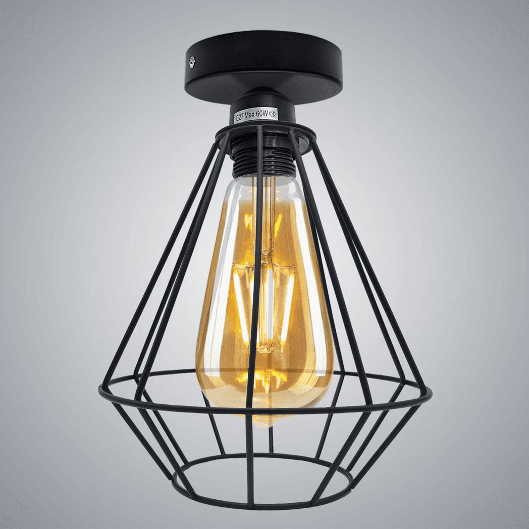 image-Vintage Wire Cage Ceiling Light Metal Round Ceiling Rose E27 Light Fitting 60W Lighting Bulb Holder