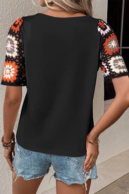 image-White Floral Crochet Top - Short Sleeve, Chic Round Neck, Relaxed Fit